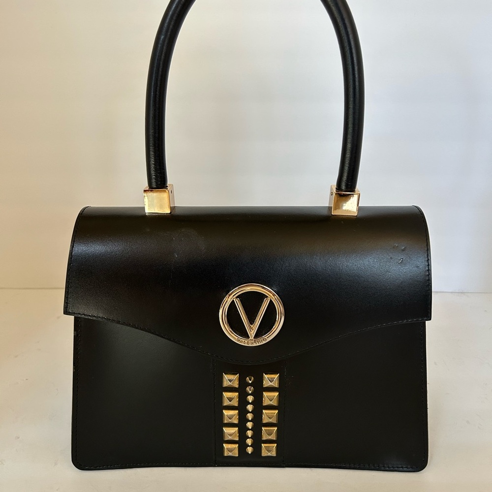 Valentino Melanie Leather Satchel Black w/gold accents.